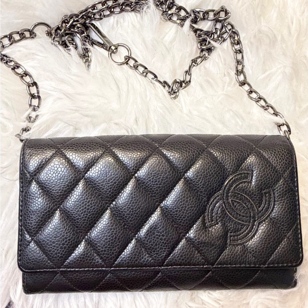 Authentic Chanel Caviar Leather Wallet Black